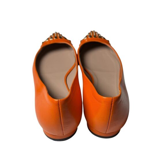 Gucci Pointed Toe Orange Leather Flats Silver Stud Toe Cap Slip On EU 37 US 7 - Picture 5 of 14
